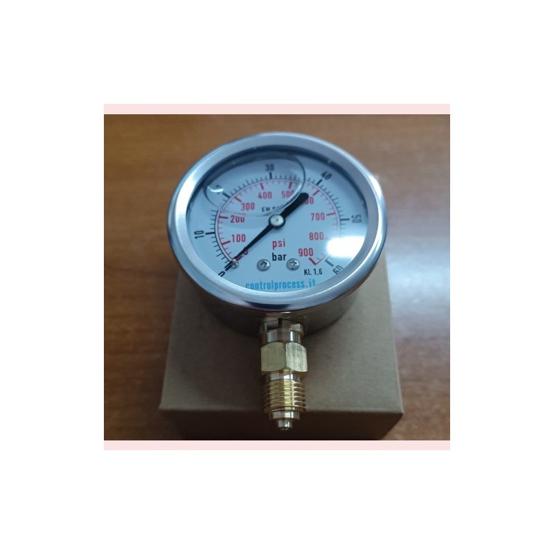 MANOMETRO INOX  0-60 BAR  CON GLICERINA SCALA GRADUATA Diametro mm.63 filetto 1/4"