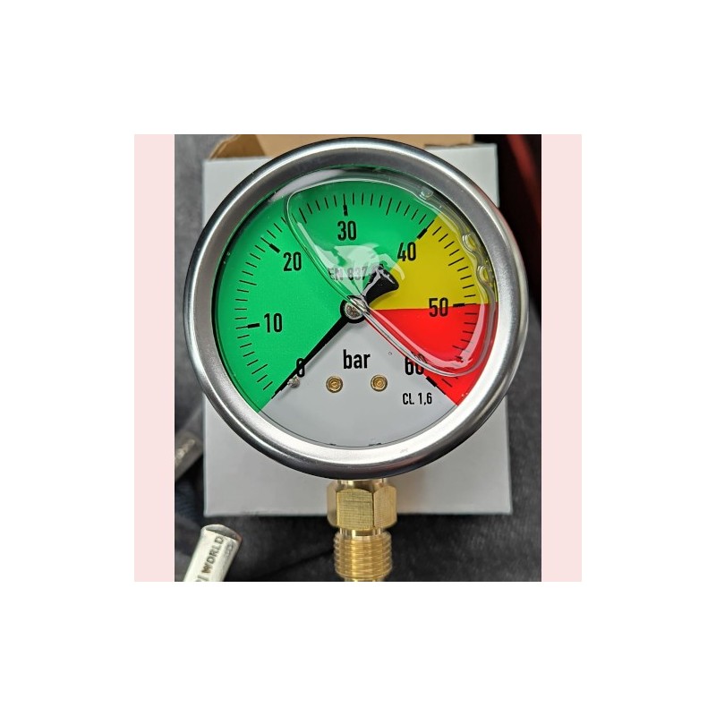 MANOMETRO INOX  0-60 BAR  CON GLICERINA SCALA COLORATA Diametro mm.63 filetto 1/4"